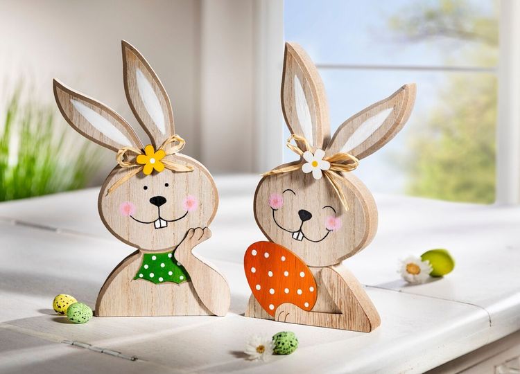 Holzdeko Hasen "Lisa & Lotta" 2er-Set