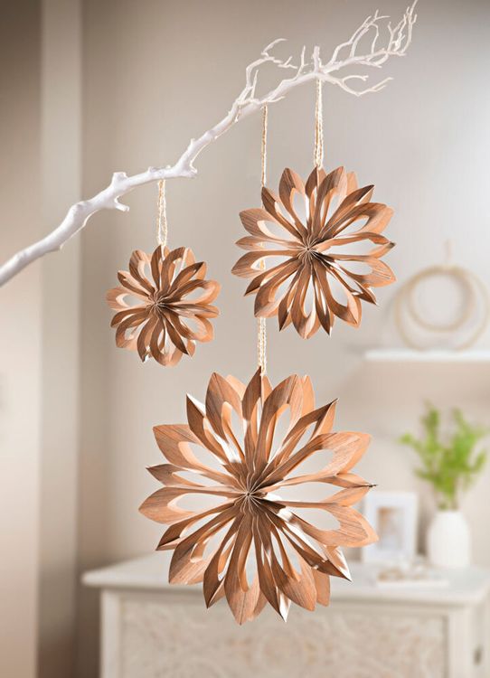Dekohänger "Flower" Holzoptik (Grösse: 3er-Set)