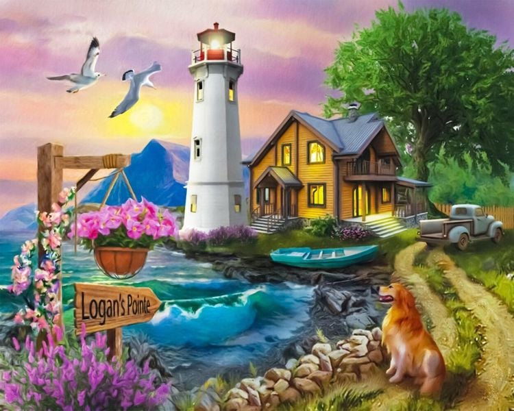 Diamond Painting "Sommerlicher Leuchtturm" 50 x 40 cm