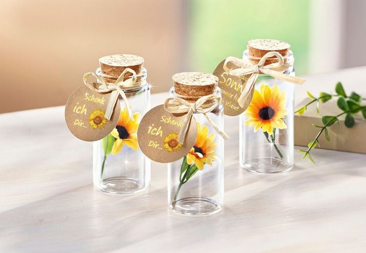 Geschenkset Sonnenblume im Glas, 3er Set
