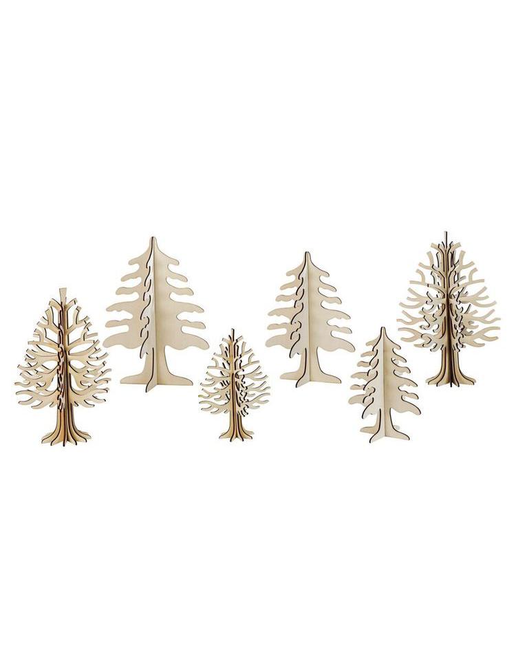 Dekoholzbäume "Natur"  3D zum Stecken, 6er-Set