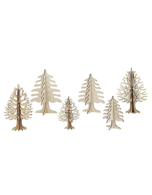 Dekoholzbäume "Natur"  3D zum Stecken, 6er-Set