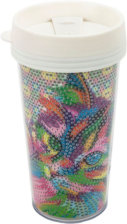 Diamond Painting DIY Bastelset Kaffeebecher (Ausführung: Bunte Katze) 470 ml
