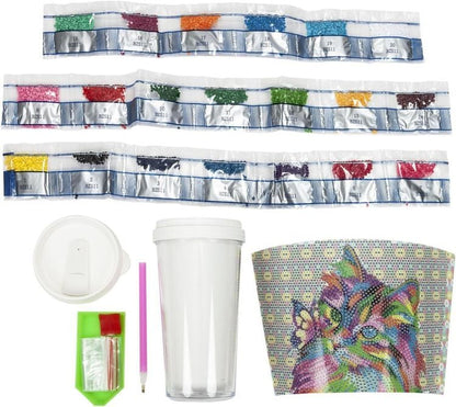 Diamond Painting DIY Bastelset Kaffeebecher (Ausführung: Bunte Katze) 470 ml