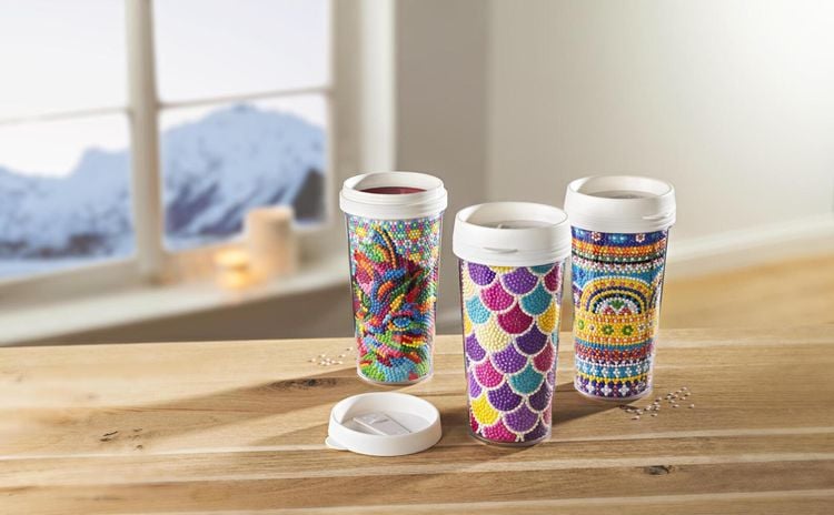 Diamond Painting DIY Bastelset Kaffeebecher (Ausführung: Bunte Katze) 470 ml