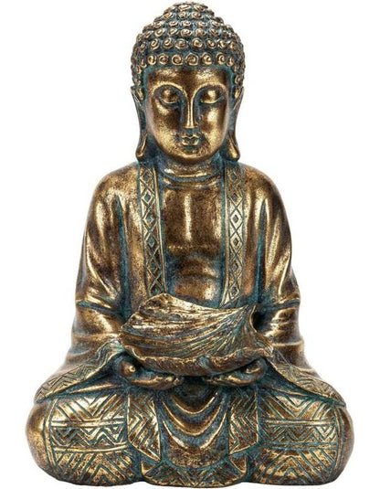 Dekofigur Buddha mit Ginkgoschale