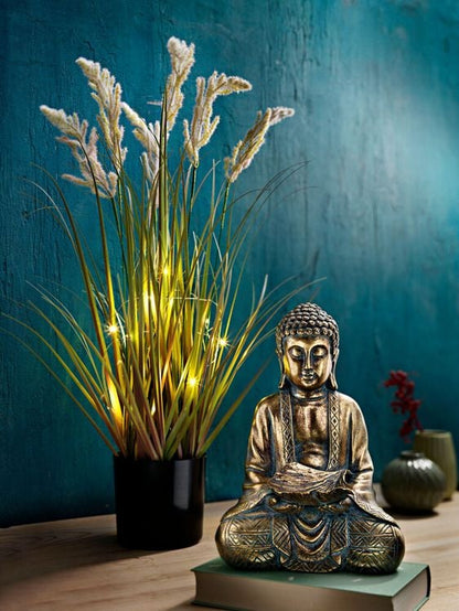 Dekofigur Buddha mit Ginkgoschale