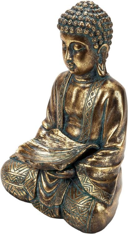 Dekofigur Buddha mit Ginkgoschale