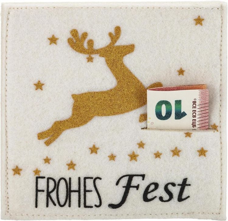 Geldgeschenk-Verpackung aus Filz "Frohes Fest"