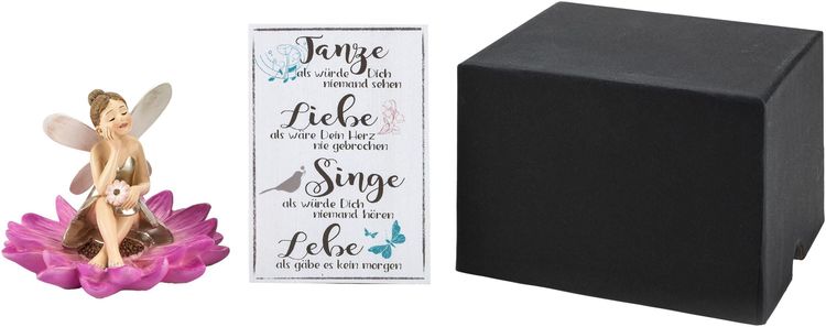 Geschenkset Dekofigur "Elfe auf Blüte" mit Grusskarte