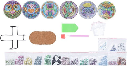 Diamond Painting Untersetzer "Eulen" 6er-Set