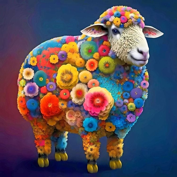 Diamond Painting "Blumen-Schaf" 40 x 40 cm