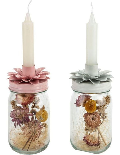 Kerzenständer "Blütenschwestern" mit Trockenblumen, 2er-Set