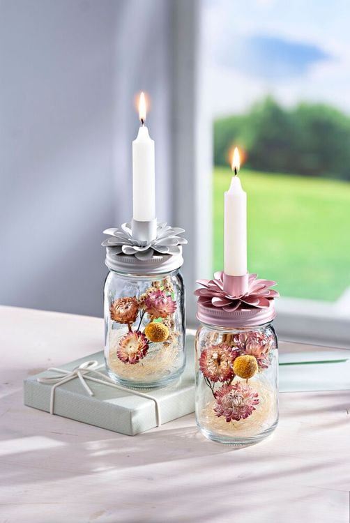 Kerzenständer "Blütenschwestern" mit Trockenblumen, 2er-Set