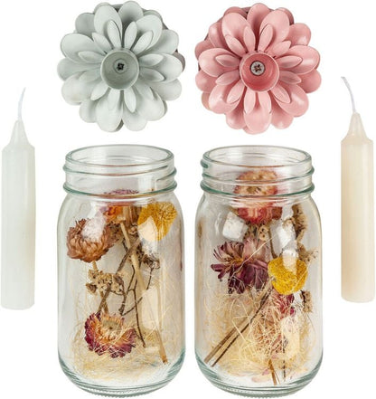 Kerzenständer "Blütenschwestern" mit Trockenblumen, 2er-Set