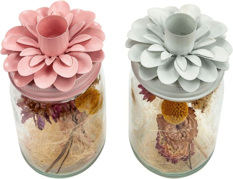 Kerzenständer "Blütenschwestern" mit Trockenblumen, 2er-Set