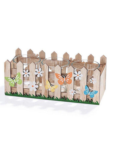 Holzdeko-Set mit 3 Glasvasen