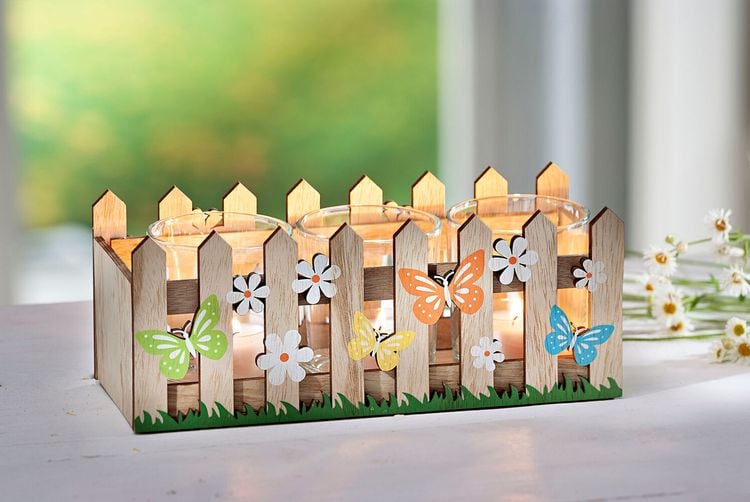 Holzdeko-Set mit 3 Glasvasen