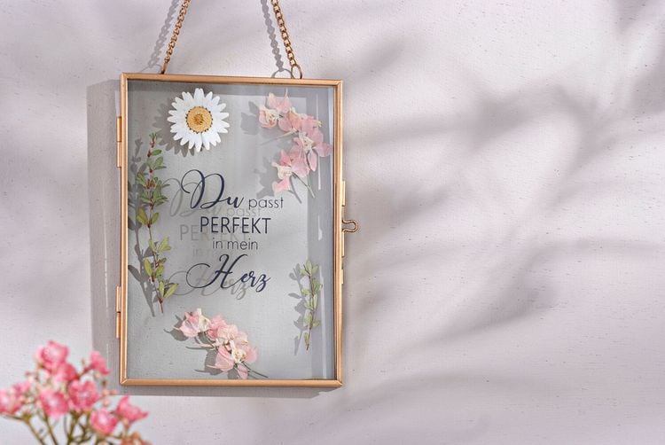 Geschenkset Bilderrahmen mit Spruch & Trockenblumen