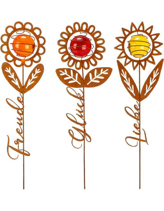 Gartenstecker "Blumen" mit Glaskugeln, 3er-Set