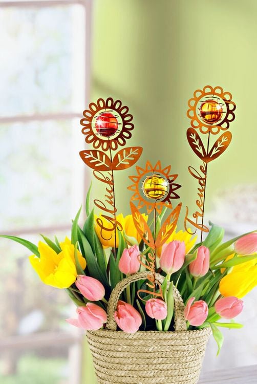 Gartenstecker "Blumen" mit Glaskugeln, 3er-Set