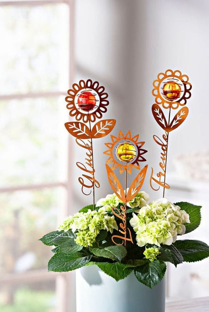 Gartenstecker "Blumen" mit Glaskugeln, 3er-Set