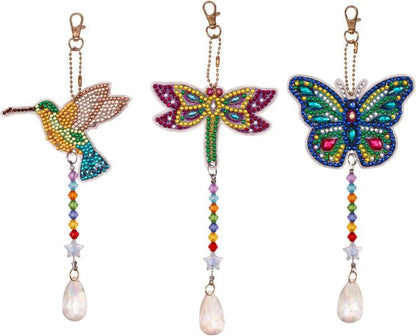 Diamond Painting Sonnenfänger "Libelle, Schmetterling, Kolibri" 3er-Set