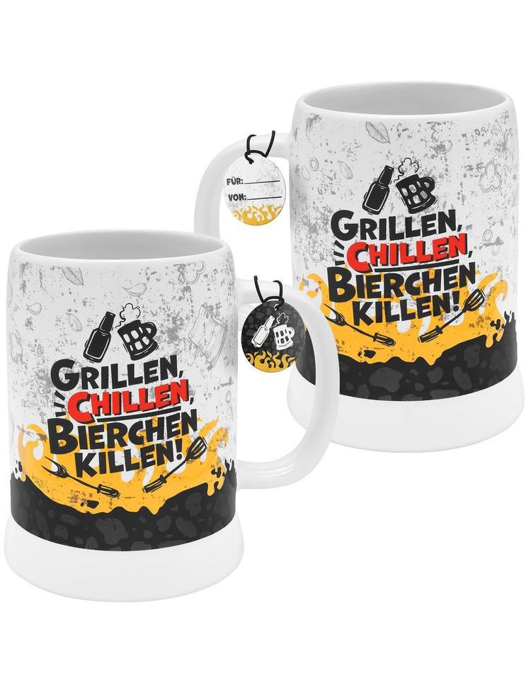 Bierkrug Motiv "Grillen"