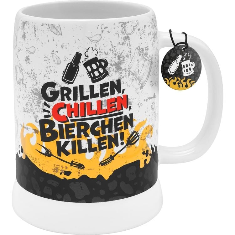 Bierkrug Motiv "Grillen"
