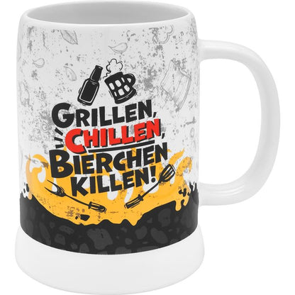 Bierkrug Motiv "Grillen"