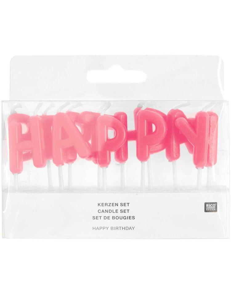 Kerzen Happy Birthday, Neon Pink