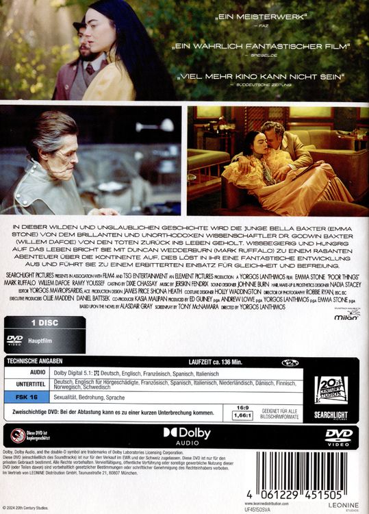 Rainbow Video Poor Things (DVD, 2024, Italienisch, Deutsch, Französisch, Englisch)