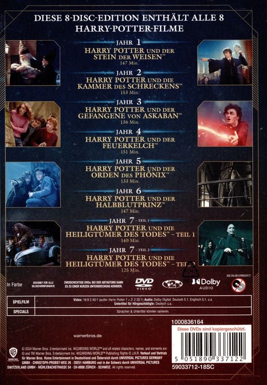 Universal HARRY POTTER: THE COMPLETE COLLECTION DVD (2024, Deutsch)
