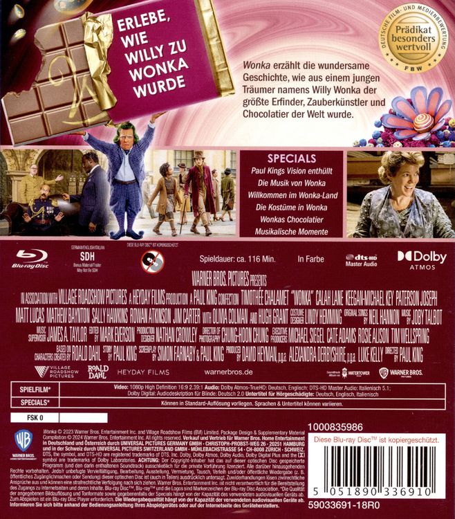 Universal WONKA BD (Blu-ray, 2024, Deutsch, Englisch, Italienisch)