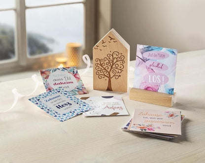 Geschenkset Holzhaus mit 25 Motivkarten mit Spruch