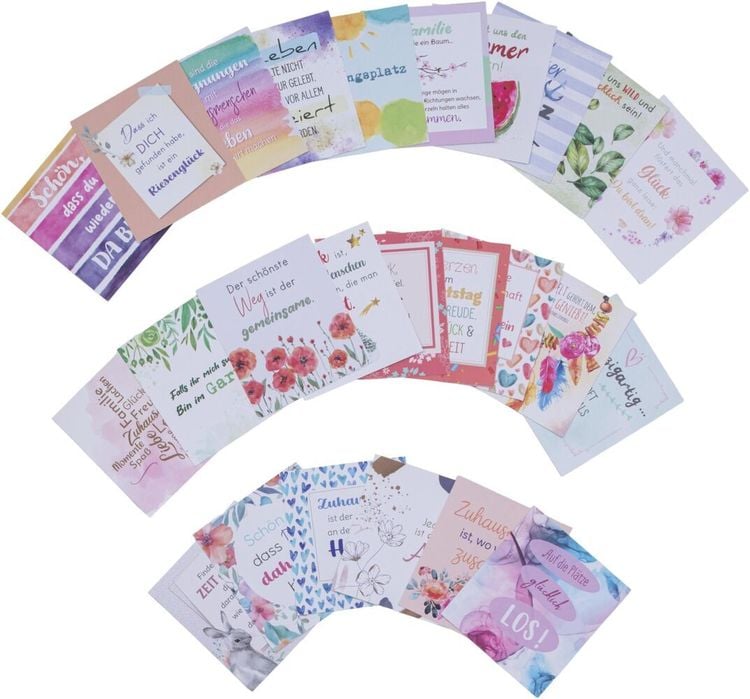 Geschenkset Holzhaus mit 25 Motivkarten mit Spruch