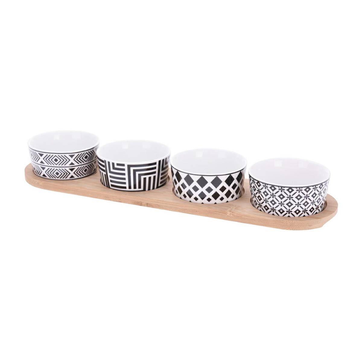 Excellent Houseware Bambustablett mit 4 Keramik Schalen