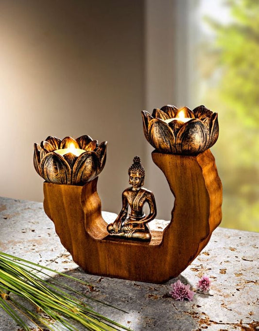 Teelichthalter "Buddha" aus Holz