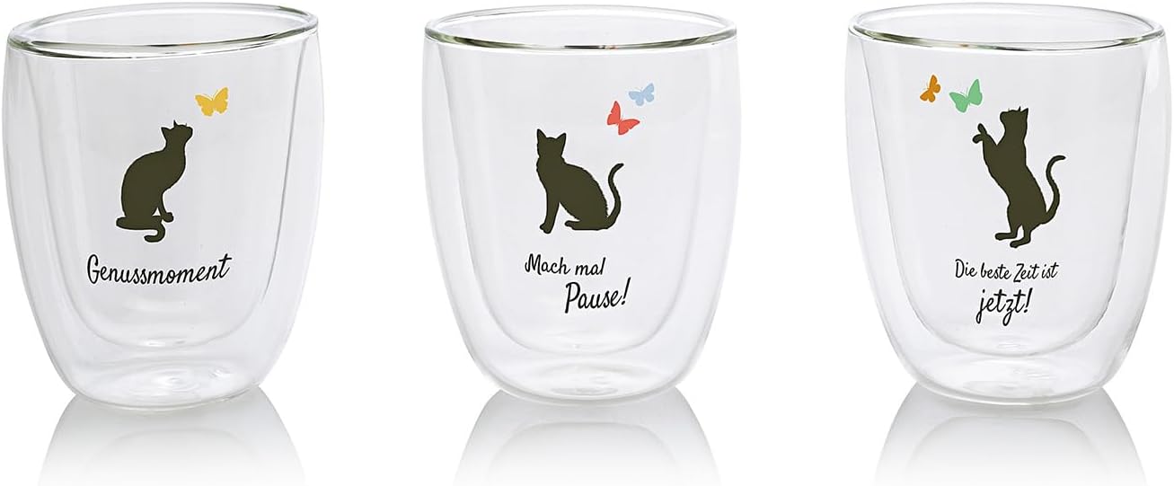 Doppelwandige Gläser Katzenweisheiten 3er-Set