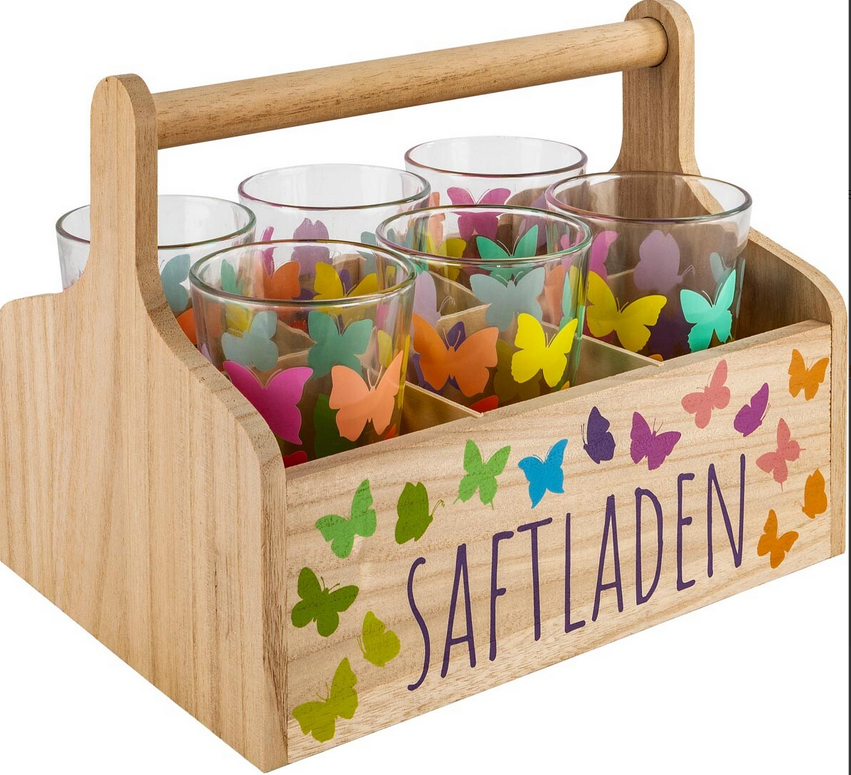 Gläser-Set "Saftladen" mit Holzträger