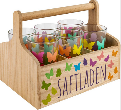Gläser-Set "Saftladen" mit Holzträger