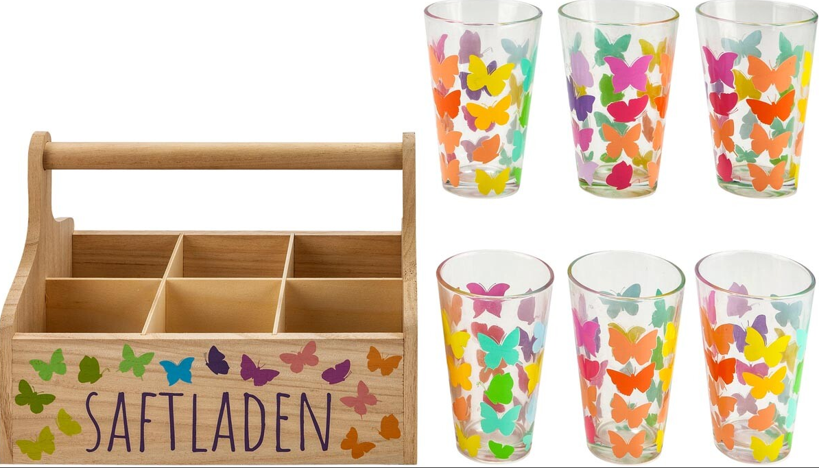 Gläser-Set "Saftladen" mit Holzträger