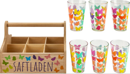 Gläser-Set "Saftladen" mit Holzträger