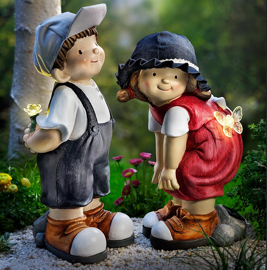 Dekofigur "Finn" mit Solar-Blume, 43cm