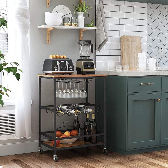 Songmics Getränkewagen aus Stahl 82.5 x 45.5 cm - vintagebraun/scharz