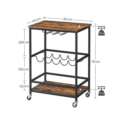 Songmics Getränkewagen aus Stahl 82.5 x 45.5 cm - vintagebraun/scharz