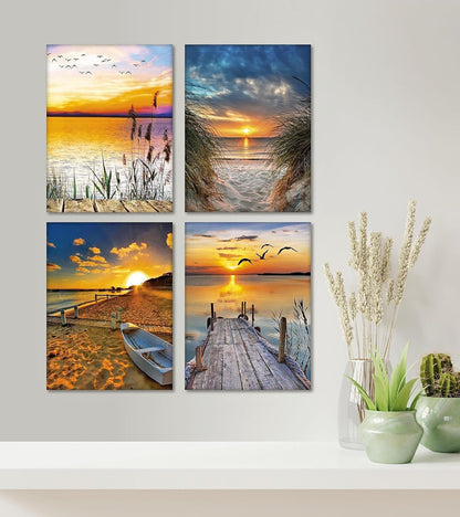 Diamond Painting "Sonnenuntergang Strand" 30 x 40 cm, 4er-Set