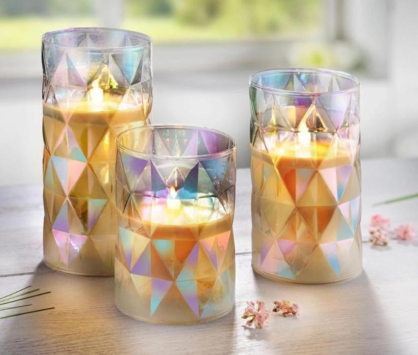 LED-Kerzen im Glas "Diamond" 3er-Set