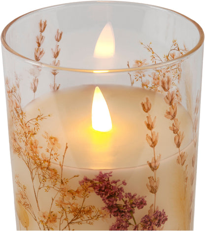 LED-Echtwachskerzen im Glas "Fiori" 3er-Set