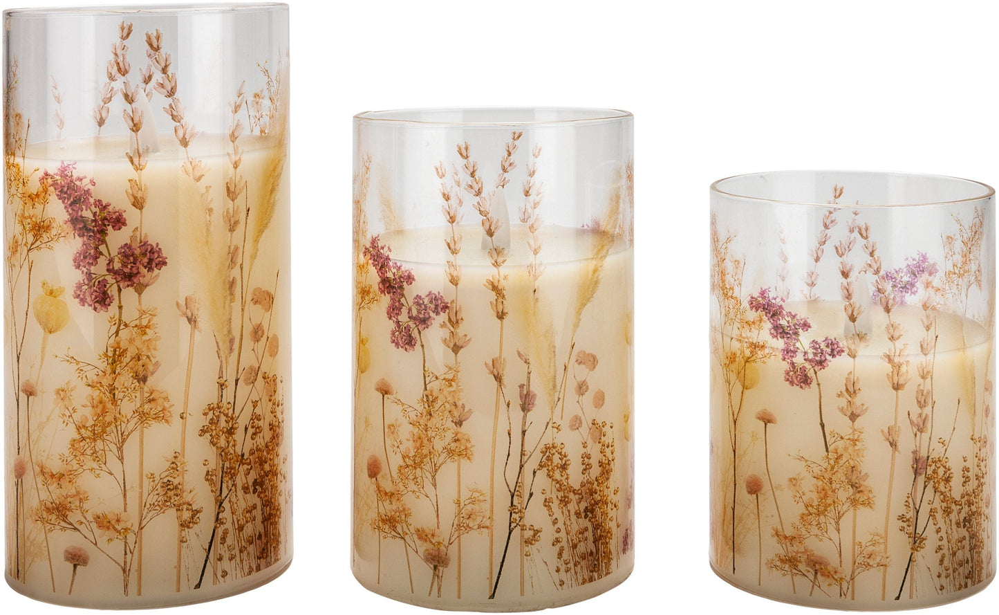 LED-Echtwachskerzen im Glas "Fiori" 3er-Set